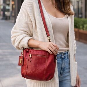 Tignanello Pink Crocodile-Embossed Shoulder Bag